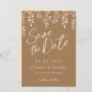Hanging Florals Foliage Warm Beige Boho Earthy  Save The Date