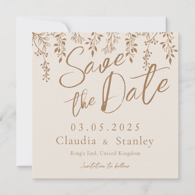 Hanging Florals Foliage Warm Romantic Boho Earthy  Save The Date (Front)