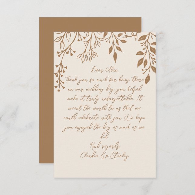 Hanging Florals Foliage Warm Romantic Boho Earthy Thank You Card (Front/Back)