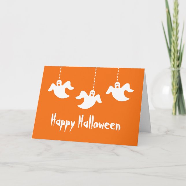 Hanging Ghosts Halloween Card, Orange Card (Front)