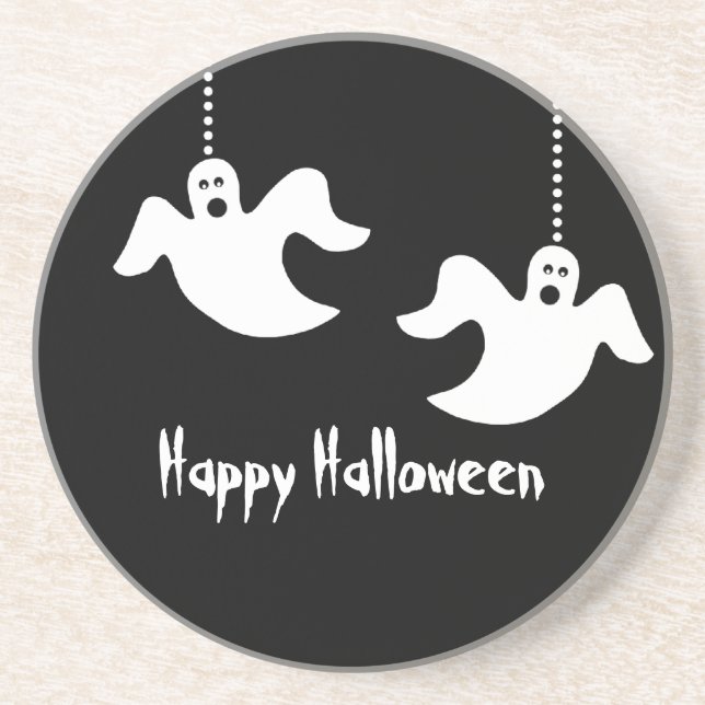 Hanging Ghosts Halloween Coaster, Black Coaster (Front)