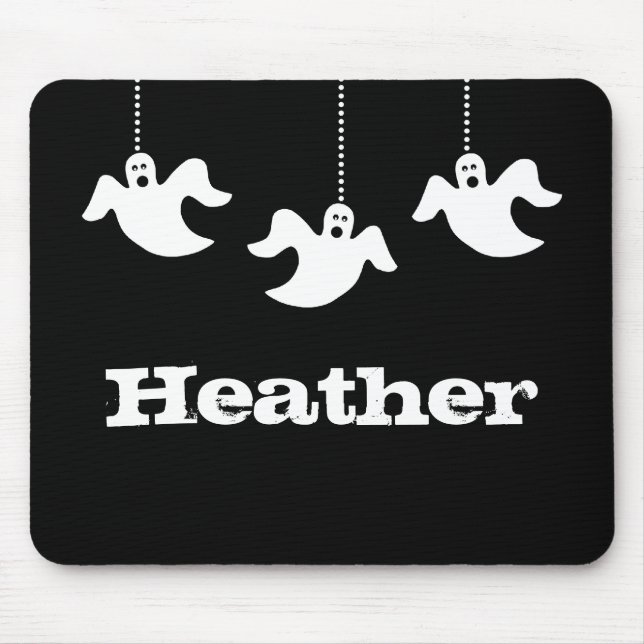 Hanging Ghosts Halloween Mousepad, Black Mouse Mat (Front)