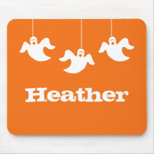 Hanging Ghosts Halloween Mousepad, Orange Mouse Mat