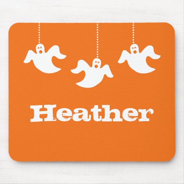 Hanging Ghosts Halloween Mousepad, Orange Mouse Mat (Front)