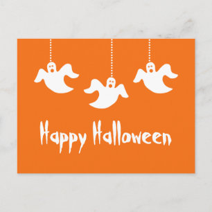 Hanging Ghosts Halloween Postcard, Orange Postcard