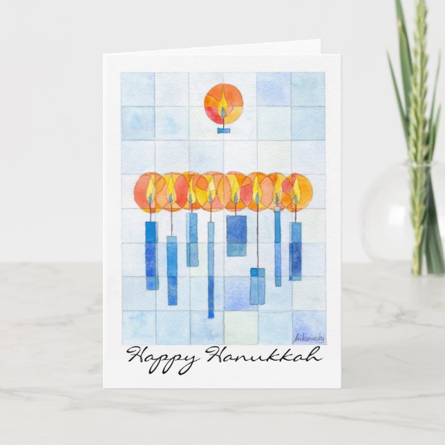Hanging Hanukkah Candles Holiday Card (Front)