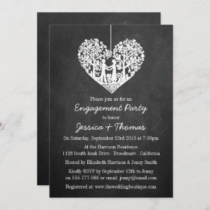 Hanging Heart Tree Chalkboard Engagement Party Invitation