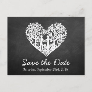 Hanging Heart Tree Chalkboard Save The Date Announcement Postcard