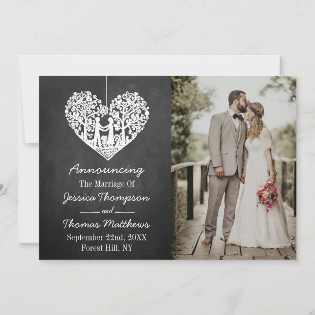 Hanging Heart Tree Chalkboard Wedding Collection Announcement (Front)