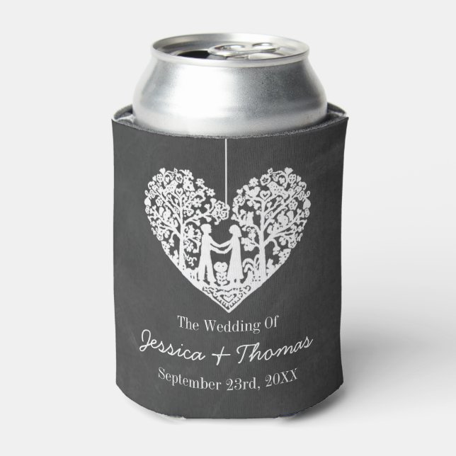 Hanging Heart Tree Chalkboard Wedding Collection Can Cooler (Can Front)