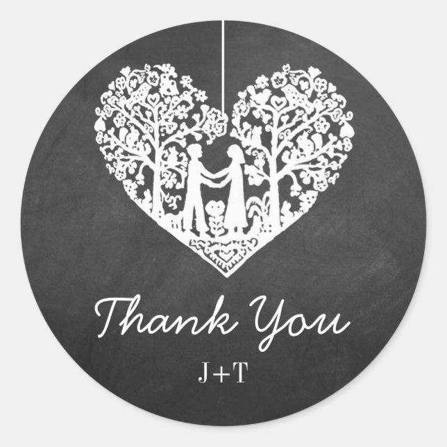 Hanging Heart Tree Chalkboard Wedding Collection Classic Round Sticker (Front)