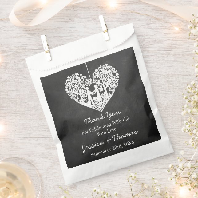 Hanging Heart Tree Chalkboard Wedding Collection Favour Bags (Clipped)