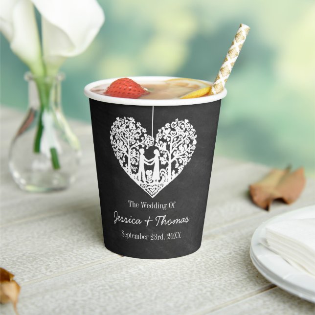 Hanging Heart Tree Chalkboard Wedding Collection Paper Cups (Insitu)