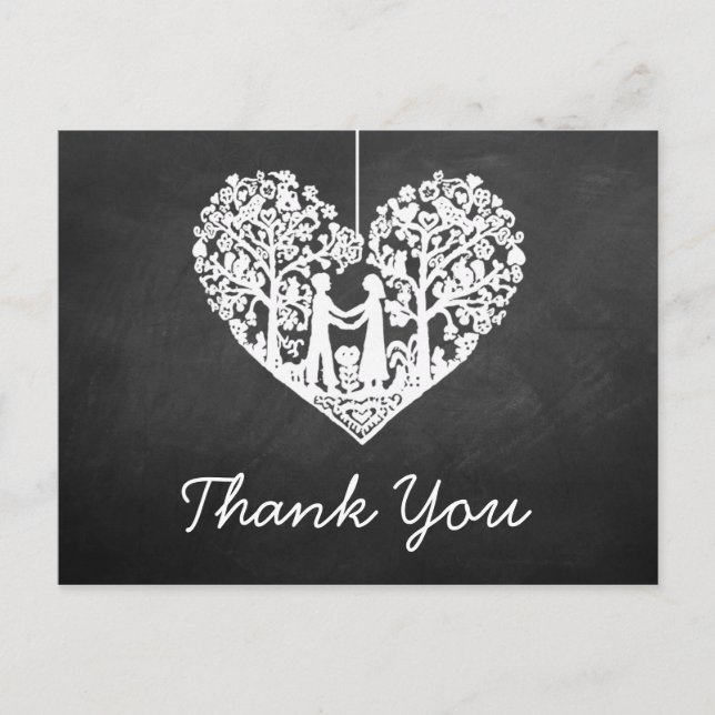 Hanging Heart Tree Chalkboard Wedding Thank You Postcard (Front)