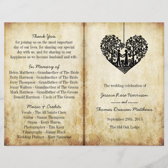 Hanging Heart Tree Vintage Wedding Bi Fold Program Zazzle Co Uk