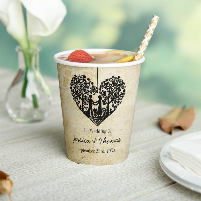 Hanging Heart Tree Vintage Wedding Collection Paper Cups (Insitu)
