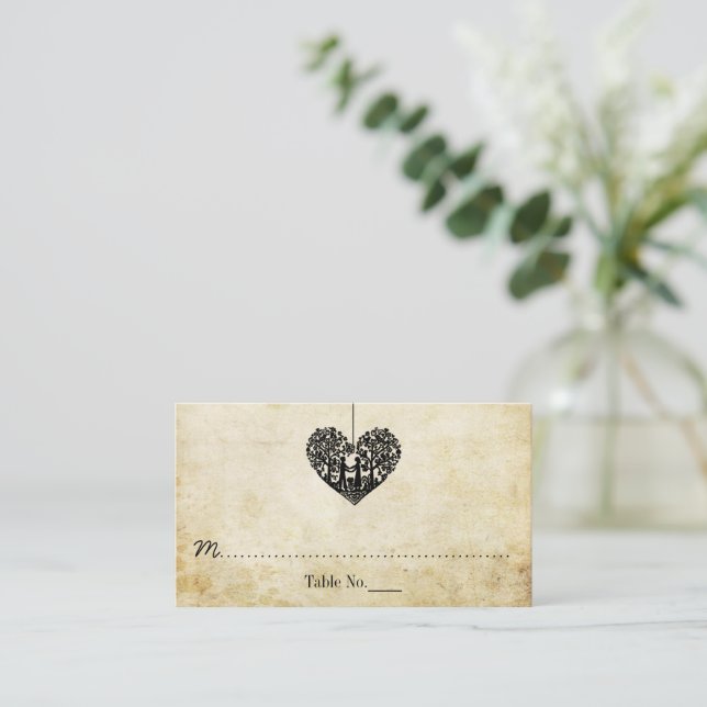 Hanging Heart Tree Vintage Wedding Collection Place Card (Standing Front)
