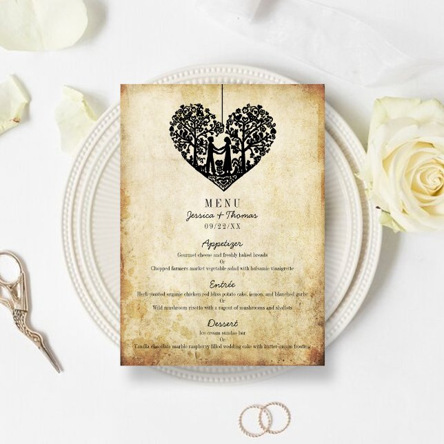 Hanging Heart Tree Vintage Wedding Menu (Creator Uploaded)