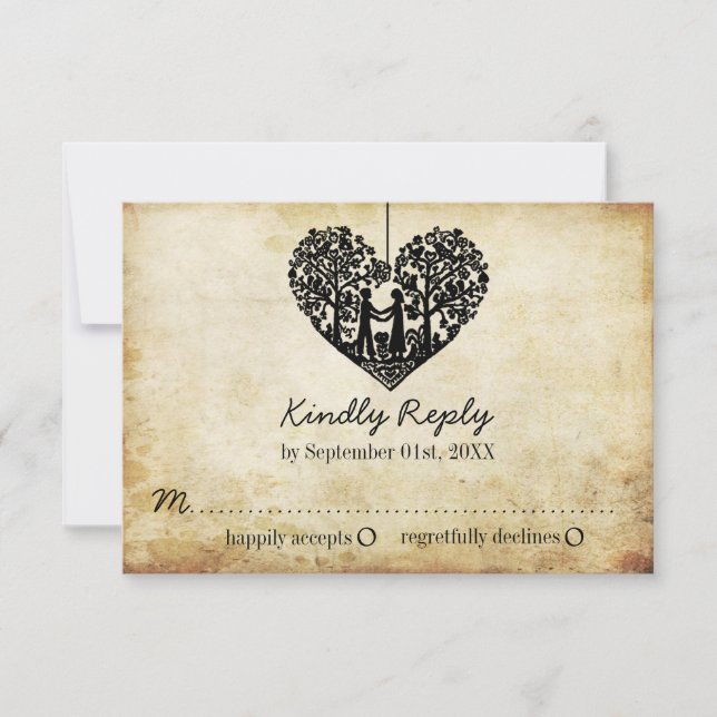Hanging Heart Tree Vintage Wedding RSVP (Front)