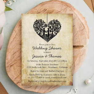 Hanging Heart Tree Vintage Wedding Shower Invitation