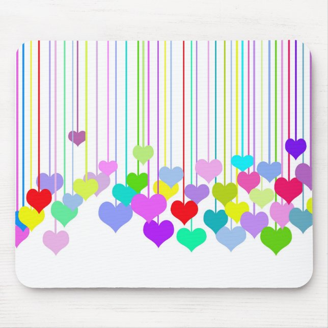Hanging Hearts On White Mouse Mat (Front)