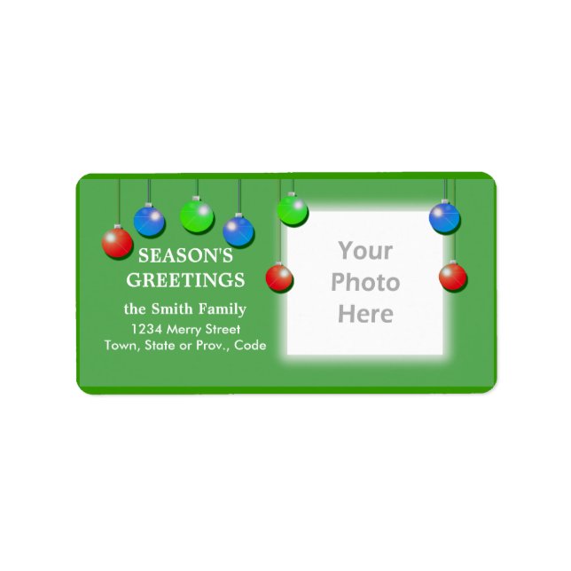 Hanging Holiday Ornaments Wide Photo  Label (Front)