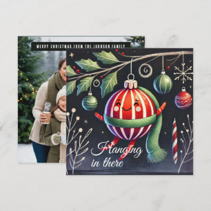 Hanging in there Tree striped ornament Holiday Card
