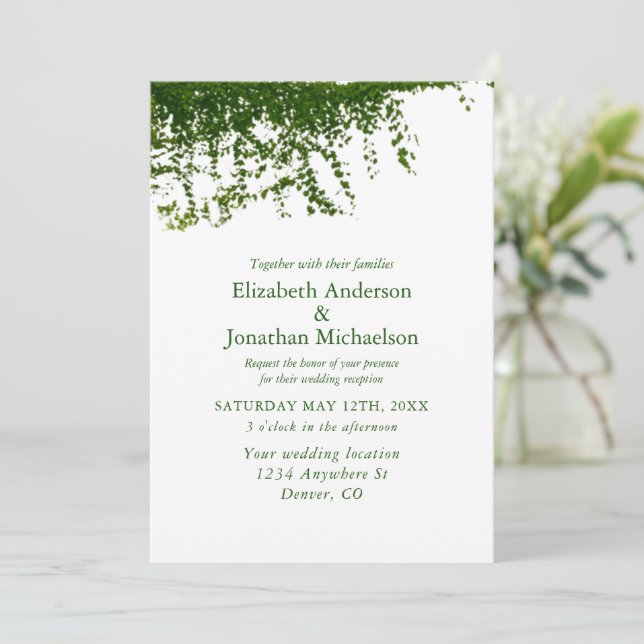 Hanging Ivy Greenery Wedding Reception Invitation (Standing Front)
