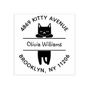 Hanging Kitten Cartoon Cat Lovers Return Address Rubber Stamp