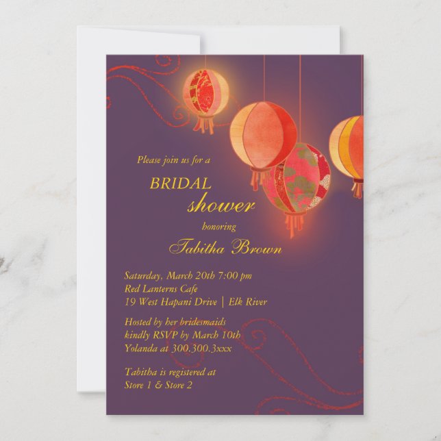 Hanging Lanterns Purple Bridal Shower Invitation (Front)