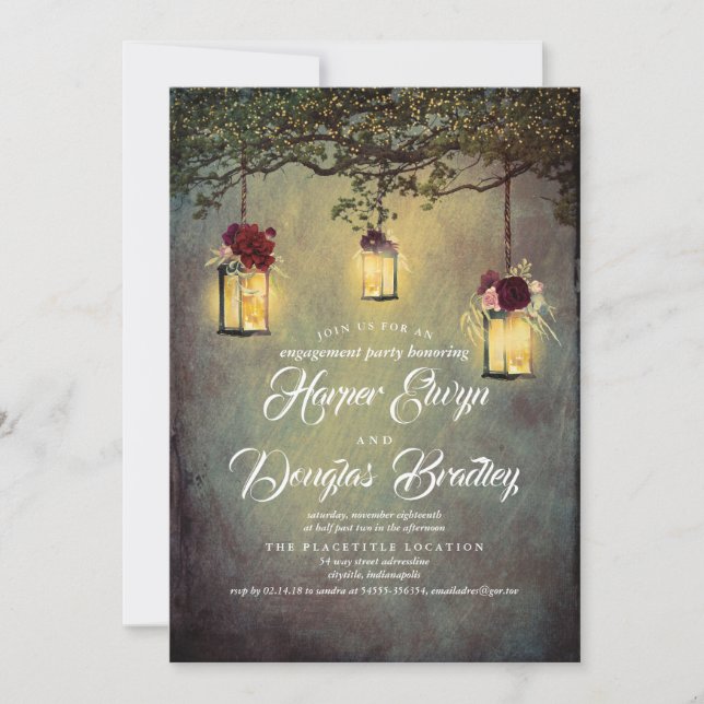 Hanging Lanterns Rustic Country Engagement Party Invitation (Front)