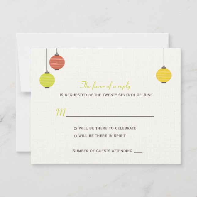 Hanging Lanterns Wedding RSVP Card (Front)