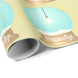 Hanging lightbulb snow globe cute yellow blue wrapping paper