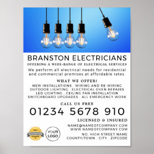 Hanging Lightbulbs, Electrician Advertising Poster