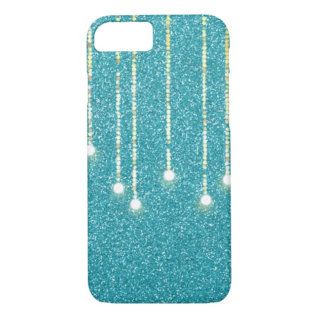 hanging lights on teal glitter Case-Mate iPhone case (Back)