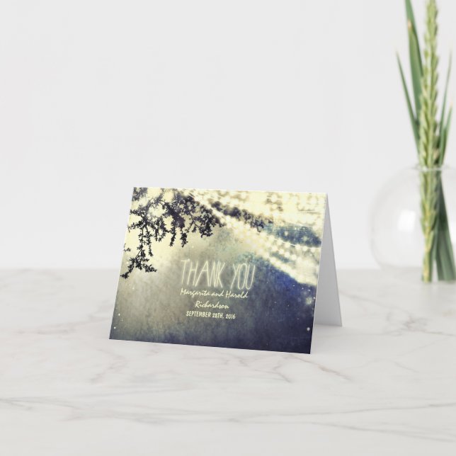 hanging lights whimsical wedding thank you cards (Front)