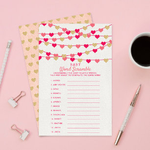 Hanging Love Hearts Baby Shower Word Scramble Game