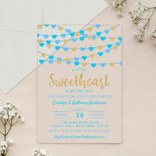 Hanging Love Hearts Little Sweetheart Baby Shower Acrylic Invitations