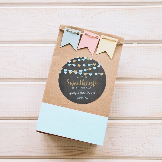 Hanging Love Hearts Little Sweetheart Baby Shower Classic Round Sticker (Creator Uploaded)