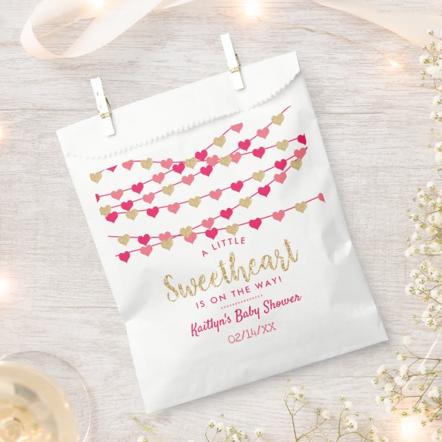 Hanging Love Hearts Little Sweetheart Baby Shower Favour Bags (Clipped)