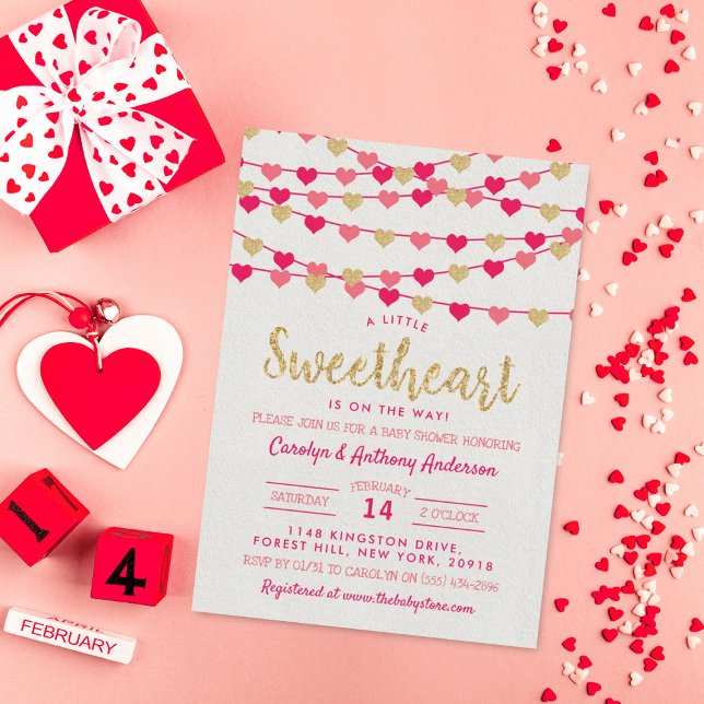 Hanging Love Hearts Little Sweetheart Baby Shower Invitation (Creator Uploaded)