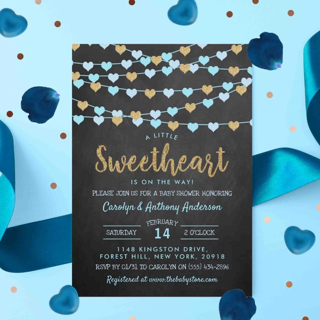 Hanging Love Hearts Little Sweetheart Baby Shower Invitation (Creator Uploaded)