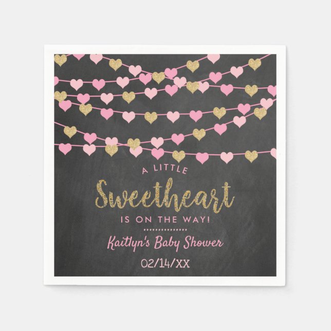 Hanging Love Hearts Little Sweetheart Baby Shower Napkin (Front)