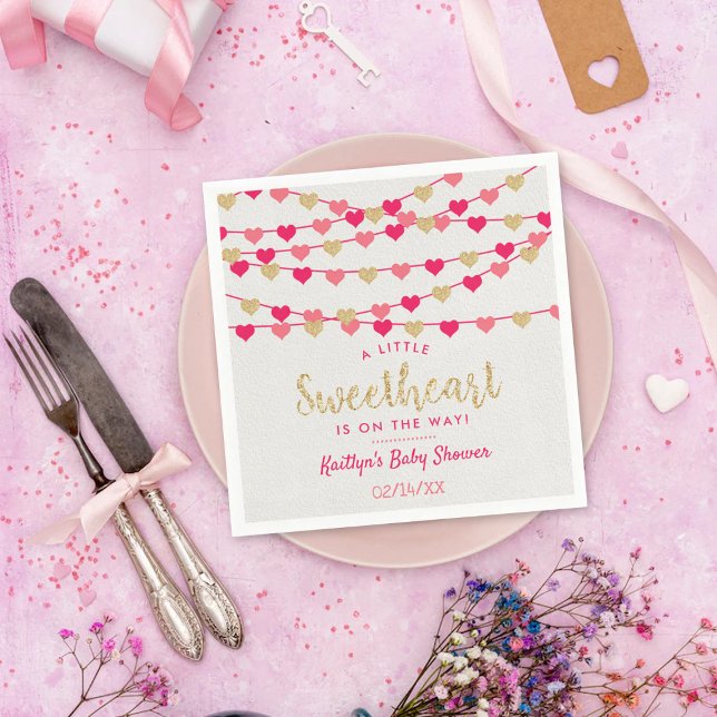 Hanging Love Hearts Little Sweetheart Baby Shower Napkin (Creator Uploaded)