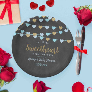 Hanging Love Hearts Little Sweetheart Baby Shower Paper Plate