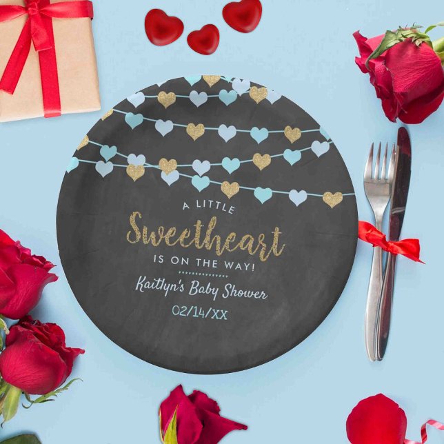 Hanging Love Hearts Little Sweetheart Baby Shower Paper Plate (Creator Uploaded)