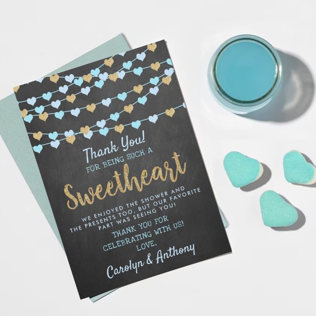 Hanging Love Hearts Little Sweetheart Baby Shower Thank You Card (Creator Uploaded)