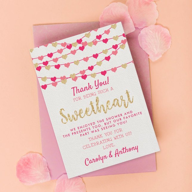 Hanging Love Hearts Little Sweetheart Baby Shower Thank You Card (Creator Uploaded)