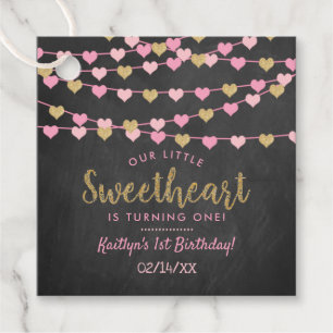 Hanging Love Hearts Little Sweetheart Birthday Favour Tags