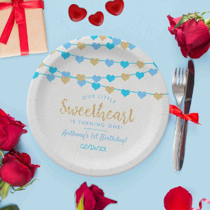 Hanging Love Hearts Little Sweetheart Birthday Paper Plate